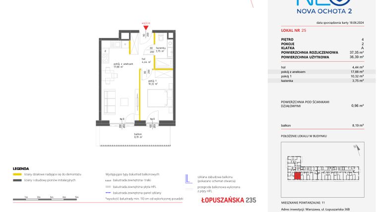 Rzut - Mieszkanie na sprzedaż 2 pokoje o powierzchni 37,35 m² - numer 25 w Neo Nova Ochota 2