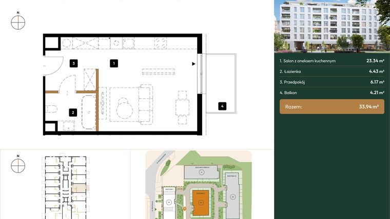 Rzut - Mieszkanie na sprzedaż 1 pokój o powierzchni 30,89 m² - numer 2.M2.14 w Wierzbowa 20