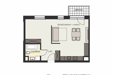 Rzut - Mieszkanie na sprzedaż 2 pokoje o powierzchni 47,17 m² - numer 17 w Osiedle Platinum III