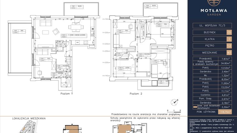 Rzut - Mieszkanie na sprzedaż 5 pokoi o powierzchni 118,75 m² - numer C5.M3 w Motława Garden