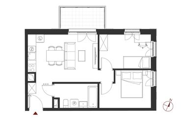 Rzut - Mieszkanie na sprzedaż 3 pokoje o powierzchni 46,06 m² - numer B.2.15 w Apartamenty Symfonia