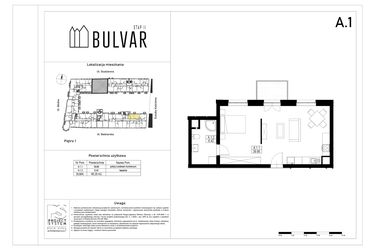Rzut - Mieszkanie na sprzedaż 1 pokój o powierzchni 46,28 m² - numer A1 w Bulvar etap II