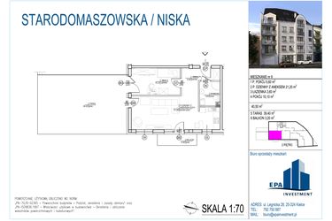 Rzut - Mieszkanie na sprzedaż 2 pokoje o powierzchni 40,5 m² - numer 9 w Kamienica przy ul. Starodomaszowskiej