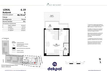Rzut - Mieszkanie na sprzedaż 2 pokoje o powierzchni 46,73 m² - numer 6.19 w Pino Resort