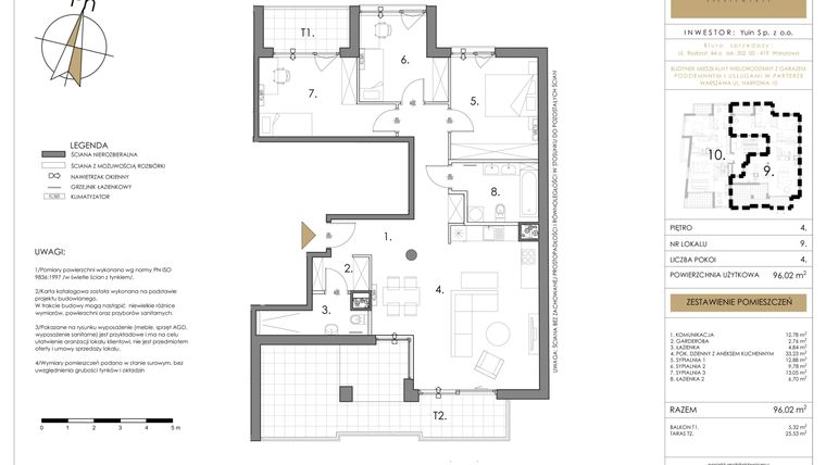 Rzut - Mieszkanie na sprzedaż 4 pokoje o powierzchni 96,02 m² - numer 4.9 w Harfowa Residence