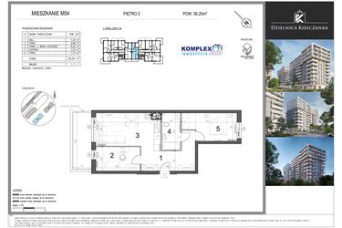 Rzut - Mieszkanie na sprzedaż 3 pokoje o powierzchni 56,2 m² - numer 54 w Dzielnica Kielczanka etap II