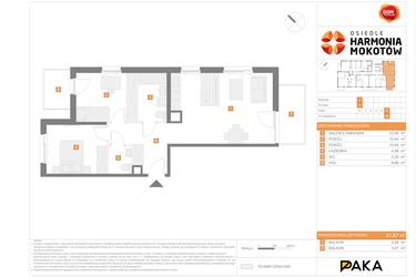 Rzut - Mieszkanie na sprzedaż 3 pokoje o powierzchni 62,04 m² - numer J.22 w Osiedle Harmonia Mokotów etap 3