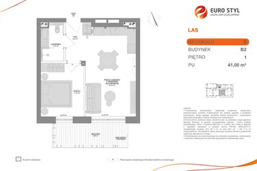 Rzut - Mieszkanie na sprzedaż 2 pokoje o powierzchni 41 m² - numer B2 9 w Las