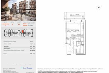 Rzut - Mieszkanie na sprzedaż 1 pokój o powierzchni 25 m² - numer B51 w Symfonia - Chodkiewicza 9