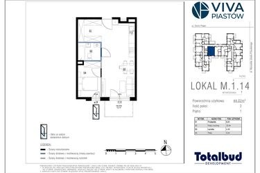 Rzut - Mieszkanie na sprzedaż 2 pokoje o powierzchni 44,02 m² - numer M.1.14 w Viva Piastów