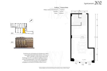 Rzut - Mieszkanie na sprzedaż 1 pokój o powierzchni 49,68 m² - numer G2/2 – 202 w Krupnicza 6/8