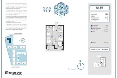 Rzut - Mieszkanie na sprzedaż 2 pokoje o powierzchni 42,54 m² - numer 35 w Piasta Towers bud. 90A