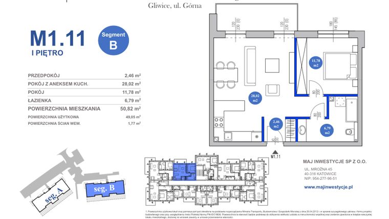 Rzut - Mieszkanie na sprzedaż 2 pokoje o powierzchni 49,05 m² - numer M1.11 w Osiedle Majowe 2.0