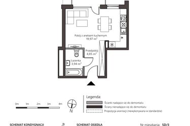 Rzut - Mieszkanie na sprzedaż 1 pokój o powierzchni 28,76 m² - numer 5D/3 w Nowy Goszyn