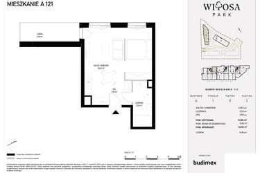 Rzut - Mieszkanie na sprzedaż 1 pokój o powierzchni 35,42 m² - numer A121 w Witosa Park
