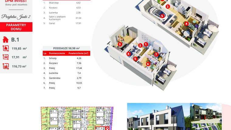 Rzut - Dom na sprzedaż 4 pokoje o powierzchni 119,8 m² - numer B.1 w Osiedle Przytulne Janki II etap 2