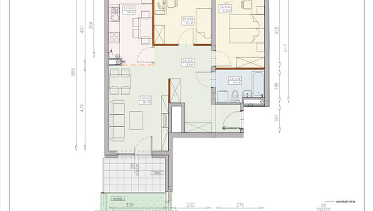 Rzut - Mieszkanie na sprzedaż 3 pokoje o powierzchni 64,5 m² - numer B 3/0/10/3k w Sady nad Zieloną - budynek B