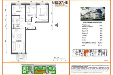 Rzut - Mieszkanie na sprzedaż 4 pokoje o powierzchni 70,21 m² - numer B2/M04/1P w Zielony Brochów 7