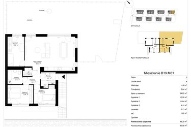 Rzut - Mieszkanie na sprzedaż 4 pokoje o powierzchni 89,82 m² - numer 19.1 w River Park