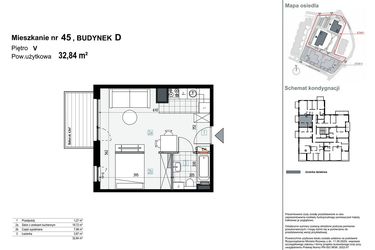 Rzut - Mieszkanie na sprzedaż 1 pokój o powierzchni 32,83 m² - numer D45 w Apartamenty Kopernika