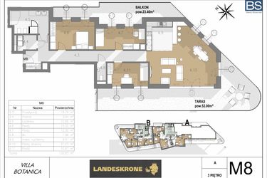 Rzut - Mieszkanie na sprzedaż 4 pokoje o powierzchni 120,83 m² - numer A.M8 w Villa Botanica