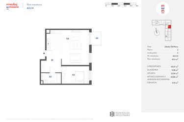 Rzut - Mieszkanie na sprzedaż 2 pokoje o powierzchni 61,4 m² - numer A2.2.4 w Mieszkaj w mieście Załęska od Nowa