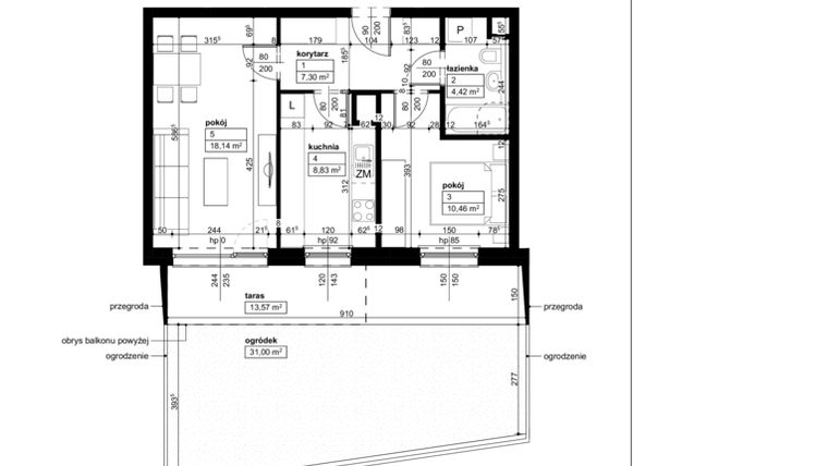 Rzut - Mieszkanie na sprzedaż 2 pokoje o powierzchni 49,15 m² - numer D2/2/0/3 w Malta Wołkowyska etap III