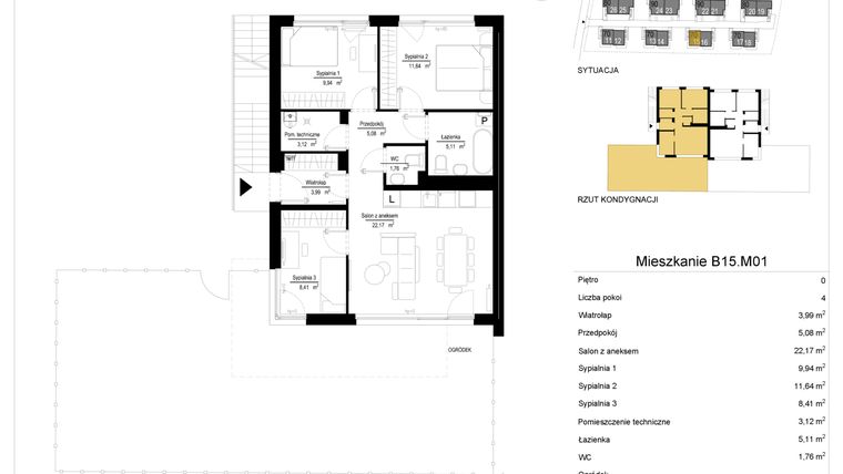 Rzut - Mieszkanie na sprzedaż 4 pokoje o powierzchni 71,23 m² - numer 15.1 w River Park