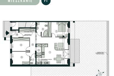 Rzut - Mieszkanie na sprzedaż 4 pokoje o powierzchni 95,27 m² - numer F1 w Aleja Wiśniowa Pogórze