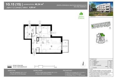 Rzut - Mieszkanie na sprzedaż 2 pokoje o powierzchni 46,34 m² - numer 1G.15.15 w Zielone Zamienie IX