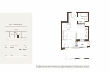 Rzut - Mieszkanie na sprzedaż 1 pokój o powierzchni 28,6 m² - numer 5.4 w Piwna 21