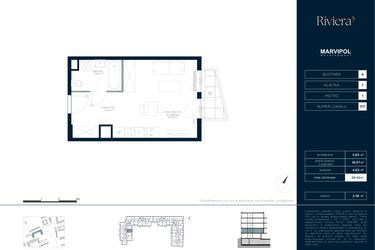 Rzut - Mieszkanie na sprzedaż 1 pokój o powierzchni 29,42 m² - numer A.M011 w Riviera⁵