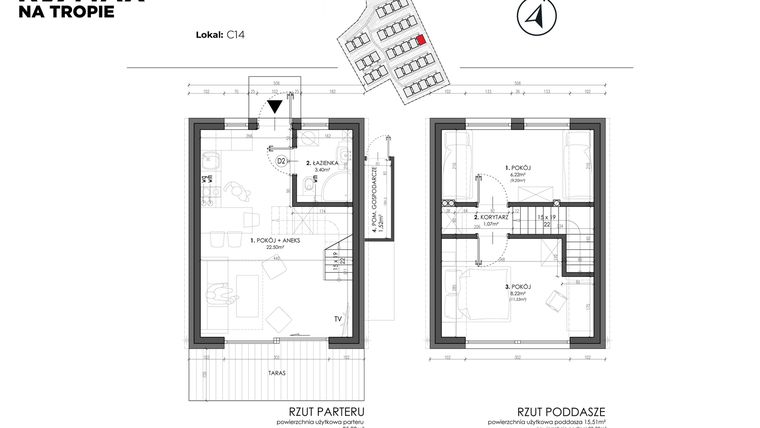 Rzut - Dom na sprzedaż 3 pokoje o powierzchni 49,8 m² - numer C14 w Sea House Wicie