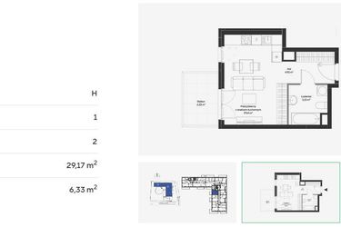 Rzut - Mieszkanie na sprzedaż 1 pokój o powierzchni 29,17 m² - numer HB0209 w Holm House 5
