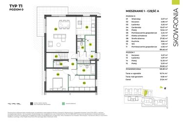 Rzut - Mieszkanie na sprzedaż 4 pokoje o powierzchni 146,8 m² - numer 2AL/1 w Skowronia