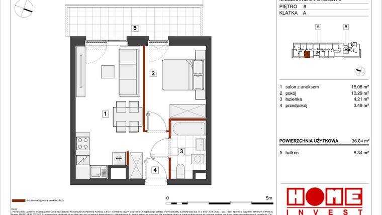 Rzut - Mieszkanie na sprzedaż 2 pokoje o powierzchni 36,04 m² - numer A-A112 w Warszawski Świt etap VII