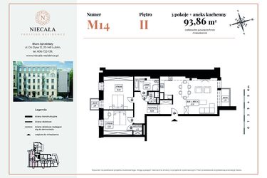 Rzut - Mieszkanie na sprzedaż 3 pokoje o powierzchni 93,86 m² - numer 14 w Niecała Prestige Residence