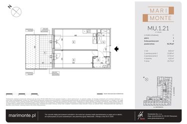 Rzut - Mieszkanie na sprzedaż 2 pokoje o powierzchni 51,75 m² - numer MU.1.21 w Marimonte - apartamenty inwestycyjne