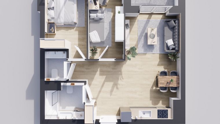 Rzut - Mieszkanie na sprzedaż 3 pokoje o powierzchni 60 m² - numer 23/18 w Odrzańskie Bulvary