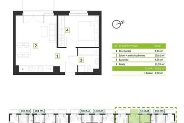 Rzut - Mieszkanie na sprzedaż 2 pokoje o powierzchni 40,81 m² - numer 1K4 M4 w Osiedle Krzeptów przy lesie
