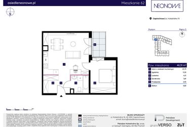 Rzut - Mieszkanie na sprzedaż 2 pokoje o powierzchni 48,31 m² - numer 15/62 w Osiedle Neonowe