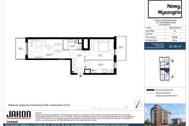 Rzut - Mieszkanie na sprzedaż 2 pokoje o powierzchni 52,36 m² - numer C2.A8 w Nowy Wyszogród etap II