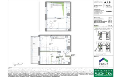 Rzut - Mieszkanie na sprzedaż 3 pokoje o powierzchni 78,17 m² - numer A.4.6. w Apartamenty Płużnicka
