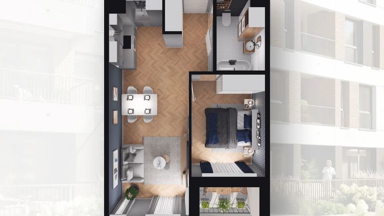 Rzut - Mieszkanie na sprzedaż 2 pokoje o powierzchni 40,65 m² - numer B2.130 w Quercus