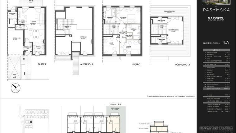 Rzut - Mieszkanie na sprzedaż 4 pokoje o powierzchni 156,8 m² - numer 4A w Wille Pasymska