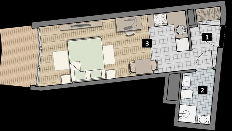 Rzut - Mieszkanie na sprzedaż 1 pokój o powierzchni 26 m² - numer 5.7C w City Łobzów