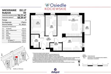 Rzut - Mieszkanie na sprzedaż 4 pokoje o powierzchni 68,29 m² - numer D2.17 w Osiedle Kociewskie etap IV