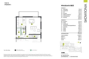 Rzut - Mieszkanie na sprzedaż 5 pokoi o powierzchni 143,1 m² - numer 6BL/2 w Skowronia