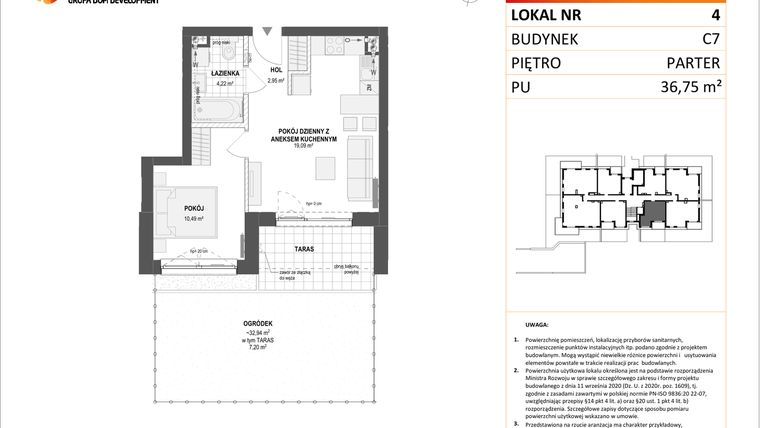 Rzut - Mieszkanie na sprzedaż 2 pokoje o powierzchni 36,75 m² - numer C7.4 w Konstelacja etap IV