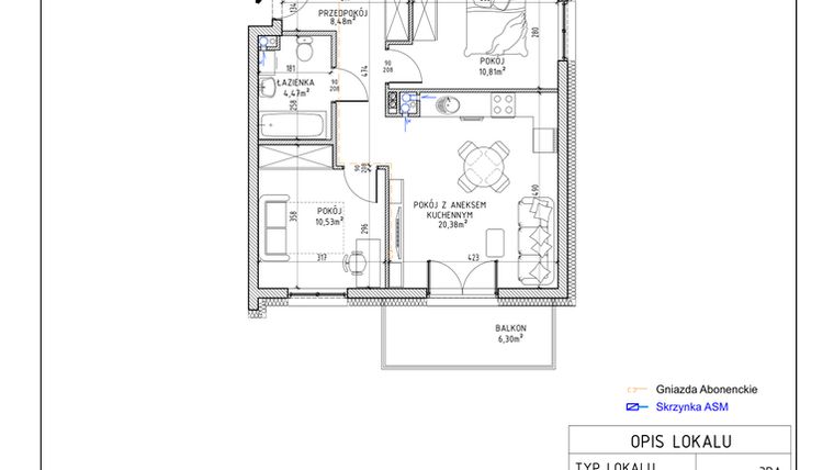 Rzut - Mieszkanie na sprzedaż 3 pokoje o powierzchni 54,67 m² - numer 23 w Harmonia bud. M3